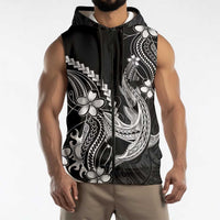 Black Aloha Hawaii Sleeveless Zip Hoodie Polynesian Shark Tattoo With Plumeria LT14 - Polynesian Pride