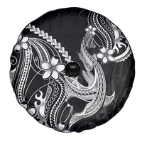 Black Aloha Hawaii Spare Tire Cover Polynesian Shark Tattoo With Plumeria - Polynesian Pride