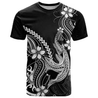 Black Aloha Hawaii T Shirt Polynesian Shark Tattoo With Plumeria LT14 Black - Polynesian Pride