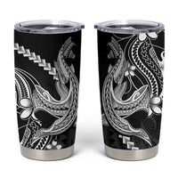 Black Aloha Hawaii Tumbler Cup Polynesian Shark Tattoo With Plumeria - Polynesian Pride