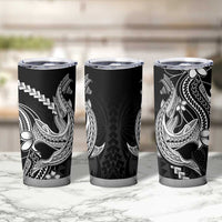 Black Aloha Hawaii Tumbler Cup Polynesian Shark Tattoo With Plumeria - Polynesian Pride