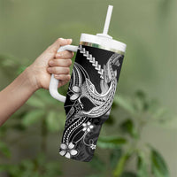 Black Aloha Hawaii Tumbler With Handle Polynesian Shark Tattoo With Plumeria - Polynesian Pride