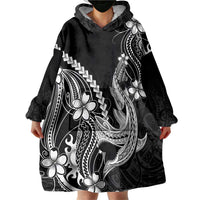 Black Aloha Hawaii Wearable Blanket Hoodie Polynesian Shark Tattoo With Plumeria LT14 - Polynesian Pride