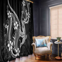 Black Aloha Hawaii Window Curtain Polynesian Shark Tattoo With Plumeria - Polynesian Pride