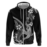 Black Aloha Hawaii Zip Hoodie Polynesian Shark Tattoo With Plumeria LT14 Zip Hoodie Black - Polynesian Pride
