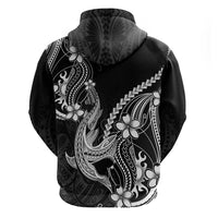 Black Aloha Hawaii Zip Hoodie Polynesian Shark Tattoo With Plumeria LT14 - Polynesian Pride