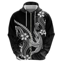 Black Aloha Hawaii Zip Hoodie Polynesian Shark Tattoo With Plumeria LT14 - Polynesian Pride