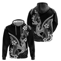 Black Aloha Hawaii Zip Hoodie Polynesian Shark Tattoo With Plumeria LT14 - Polynesian Pride