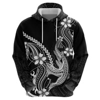 Black Aloha Hawaii Zip Hoodie Polynesian Shark Tattoo With Plumeria LT14 - Polynesian Pride