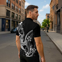 Black Aloha Hawaii Zipper Polo Shirt Polynesian Shark Tattoo With Plumeria LT14 - Polynesian Pride