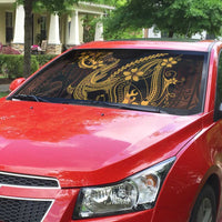 Gold Black Aloha Hawaii Auto Sun Shade Polynesian Shark Tattoo With Plumeria - Polynesian Pride