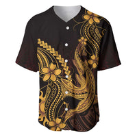 Gold Black Aloha Hawaii Baseball Jersey Polynesian Shark Tattoo With Plumeria LT14 Gold - Polynesian Pride