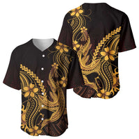 Gold Black Aloha Hawaii Baseball Jersey Polynesian Shark Tattoo With Plumeria LT14 - Polynesian Pride