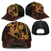 Gold Black Aloha Hawaii Baseball Net Cap Polynesian Shark Tattoo With Plumeria LT14 - Polynesian Pride
