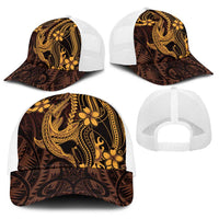 Gold Black Aloha Hawaii Baseball Net Cap Polynesian Shark Tattoo With Plumeria LT14 - Polynesian Pride