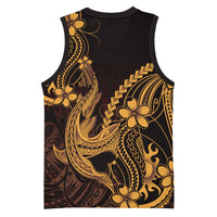 Gold Black Aloha Hawaii Basketball Jersey Polynesian Shark Tattoo With Plumeria LT14 - Polynesian Pride