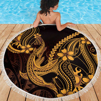 Gold Black Aloha Hawaii Beach Blanket Polynesian Shark Tattoo With Plumeria - Polynesian Pride