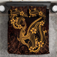 Gold Black Aloha Hawaii Bedding Set Polynesian Shark Tattoo With Plumeria - Polynesian Pride