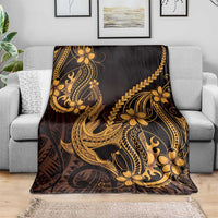 Gold Black Aloha Hawaii Blanket Polynesian Shark Tattoo With Plumeria - Polynesian Pride
