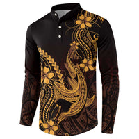 Gold Black Aloha Hawaii Button Sweatshirt Polynesian Shark Tattoo With Plumeria LT14 - Polynesian Pride