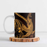 Gold Black Aloha Hawaii Ceramic Mug Polynesian Shark Tattoo With Plumeria LT14 Gold - Polynesian Pride