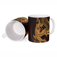 Gold Black Aloha Hawaii Ceramic Mug Polynesian Shark Tattoo With Plumeria LT14 - Polynesian Pride