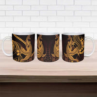 Gold Black Aloha Hawaii Ceramic Mug Polynesian Shark Tattoo With Plumeria LT14 - Polynesian Pride