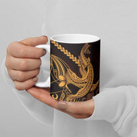 Gold Black Aloha Hawaii Ceramic Mug Polynesian Shark Tattoo With Plumeria LT14 - Polynesian Pride
