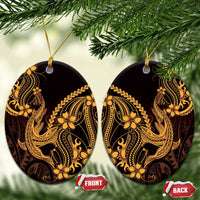 Gold Black Aloha Hawaii Ceramic Ornament Polynesian Shark Tattoo With Plumeria - Polynesian Pride