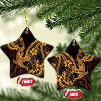 Gold Black Aloha Hawaii Ceramic Ornament Polynesian Shark Tattoo With Plumeria - Polynesian Pride