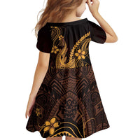 Gold Black Aloha Hawaii Family Matching Mermaid Dress and Hawaiian Shirt Polynesian Shark Tattoo With Plumeria - Polynesian Pride