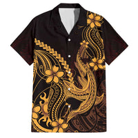 Gold Black Aloha Hawaii Family Matching Mermaid Dress and Hawaiian Shirt Polynesian Shark Tattoo With Plumeria - Polynesian Pride