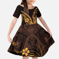 Gold Black Aloha Hawaii Family Matching Short Sleeve Bodycon Dress and Hawaiian Shirt Polynesian Shark Tattoo With Plumeria - Polynesian Pride
