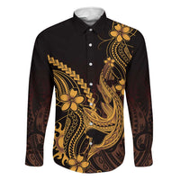 Gold Black Aloha Hawaii Family Matching Summer Maxi Dress and Hawaiian Shirt Polynesian Shark Tattoo With Plumeria - Polynesian Pride