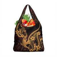 Gold Black Aloha Hawaii Grocery Bag Polynesian Shark Tattoo With Plumeria - Polynesian Pride