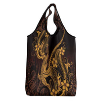 Gold Black Aloha Hawaii Grocery Bag Polynesian Shark Tattoo With Plumeria - Polynesian Pride