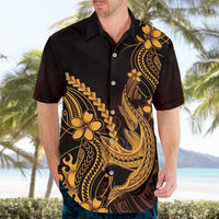 Gold Black Aloha Hawaii Hawaiian Shirt Polynesian Shark Tattoo With Plumeria LT14 - Polynesian Pride