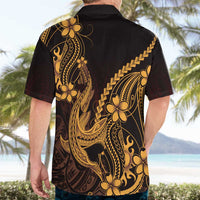 Gold Black Aloha Hawaii Hawaiian Shirt Polynesian Shark Tattoo With Plumeria LT14 - Polynesian Pride