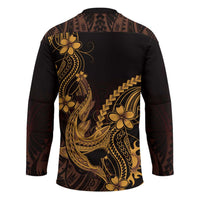 Gold Black Aloha Hawaii Hockey Jersey Polynesian Shark Tattoo With Plumeria LT14 - Polynesian Pride