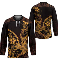 Gold Black Aloha Hawaii Hockey Jersey Polynesian Shark Tattoo With Plumeria LT14 - Polynesian Pride