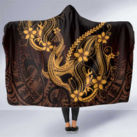 Gold Black Aloha Hawaii Hooded Blanket Polynesian Shark Tattoo With Plumeria LT14 One Size Gold - Polynesian Pride