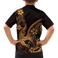 Gold Black Aloha Hawaii Kid Hawaiian Shirt Polynesian Shark Tattoo With Plumeria LT14 - Polynesian Pride