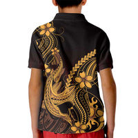 Gold Black Aloha Hawaii Kid Polo Shirt Polynesian Shark Tattoo With Plumeria - Polynesian Pride
