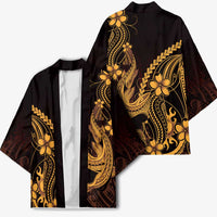 Gold Black Aloha Hawaii Kimono Polynesian Shark Tattoo With Plumeria - Polynesian Pride