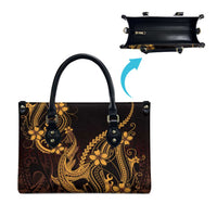Gold Black Aloha Hawaii Leather Bag Polynesian Shark Tattoo With Plumeria - Polynesian Pride