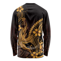 Gold Black Aloha Hawaii Long Sleeve Shirt Polynesian Shark Tattoo With Plumeria LT14 - Polynesian Pride