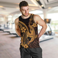 Gold Black Aloha Hawaii Men Tank Top Polynesian Shark Tattoo With Plumeria LT14 Gold - Polynesian Pride