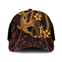 Gold Black Aloha Hawaii Mesh Trucker Cap Polynesian Shark Tattoo With Plumeria - Polynesian Pride