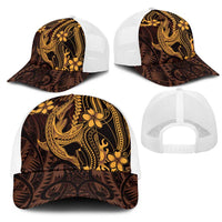 Gold Black Aloha Hawaii Mesh Trucker Cap Polynesian Shark Tattoo With Plumeria - Polynesian Pride