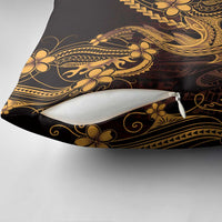 Gold Black Aloha Hawaii Pillow Cover Polynesian Shark Tattoo With Plumeria - Polynesian Pride
